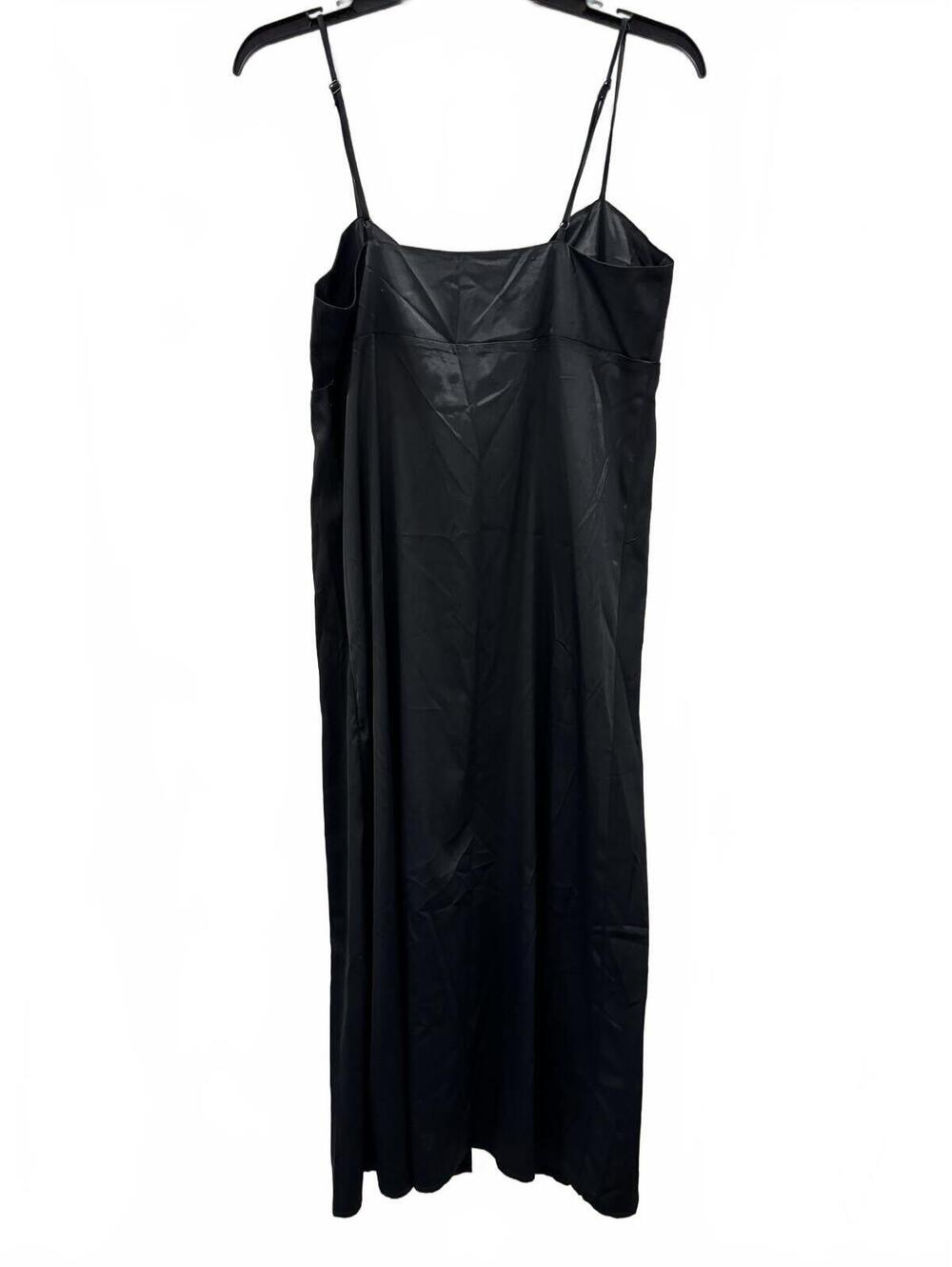 NWT Anthropologie Black Satin Tie Front Midi Slip Dress Duster Small - Picture 2 of 8